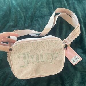 Juicy Couture Light Pink y2k Velvet Crossbody Bag with Rhinestones